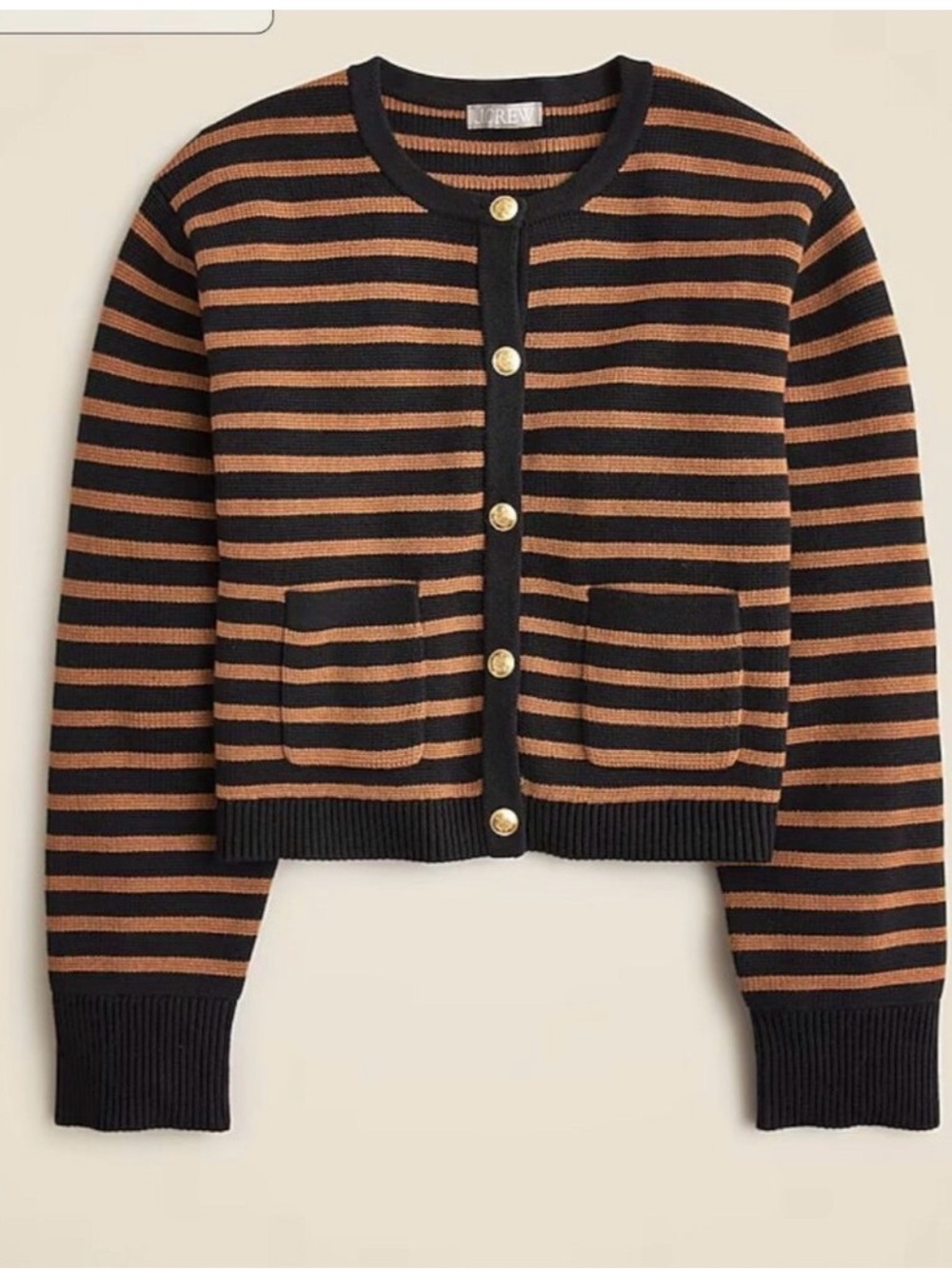 J.Crew Emilie sweater lady jacket Black Camel stripe XXL 100% Cotton Blazer